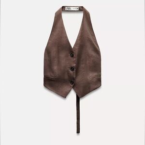 ZARA LINEN BLEND HALTER VEST